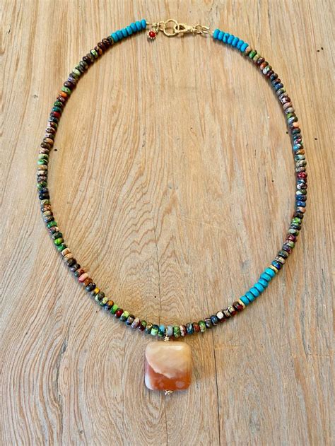 Mardi Gras Impression Jasper Choker Orange Opal Turquoise Etsy