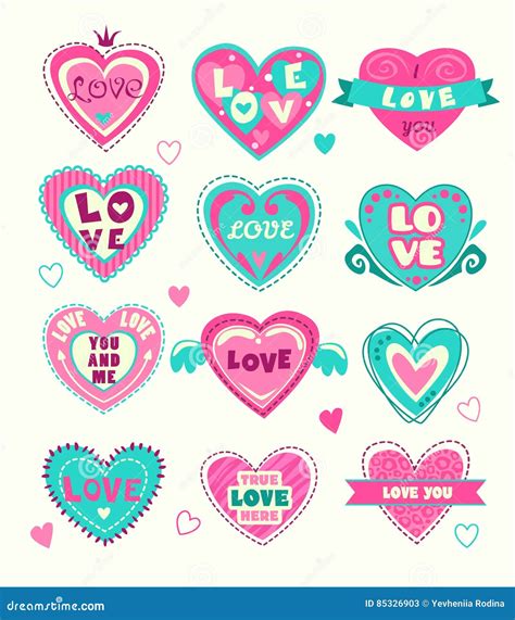 Cute Heart Shape Labels Set Stock Vector Illustration Of Abstract