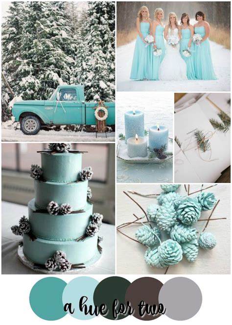 Turquoise Aqua And Forest Green Rustic Winter Wedding Colour Scheme