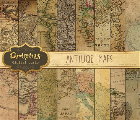 Antique Maps Digital Paper Vintage Maps World Map Scrapbook