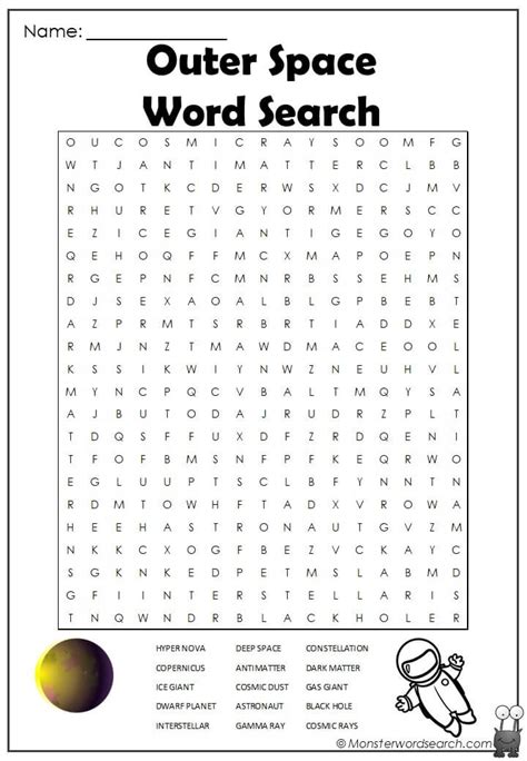 Outer Space Word Search 1 Monster Word Search