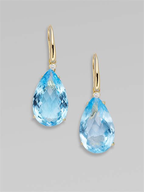 Lyst Roberto Coin Blue Topaz Diamond 18k Yellow Gold Earrings In Blue