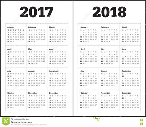 Plantilla Simple Del Calendario Para 2017 Y 2018 Ilustración Del Vector