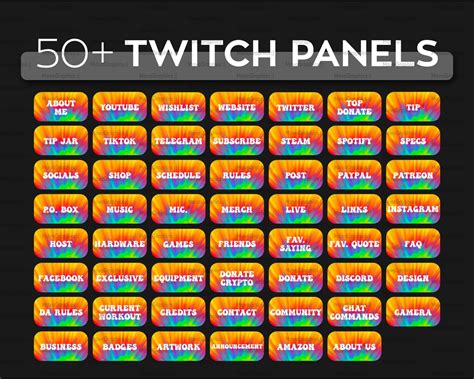 Tie Dye Twitch Panels Streaming Custom Twitch Png Panels Set Bundle