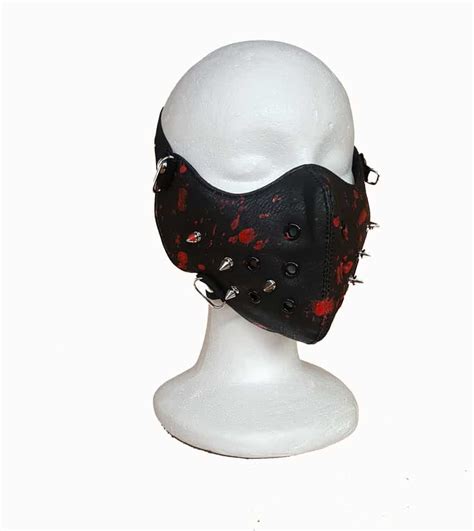 Face Mask Leather Spike Blood Splatter Black Anime Remix