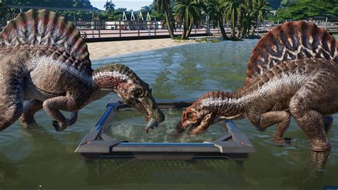 2 T Rex And 2 Spinosaurus Breakout And Fight Jurassic World Evolution 4k