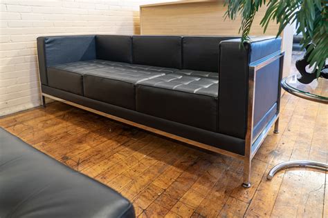 Ships free orders over $39. Mid-Century Modern Black Leather Sofa • Peartree Office ...