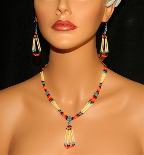 Native American Handmade Quill And Beaded Necklace By Lakotacharm