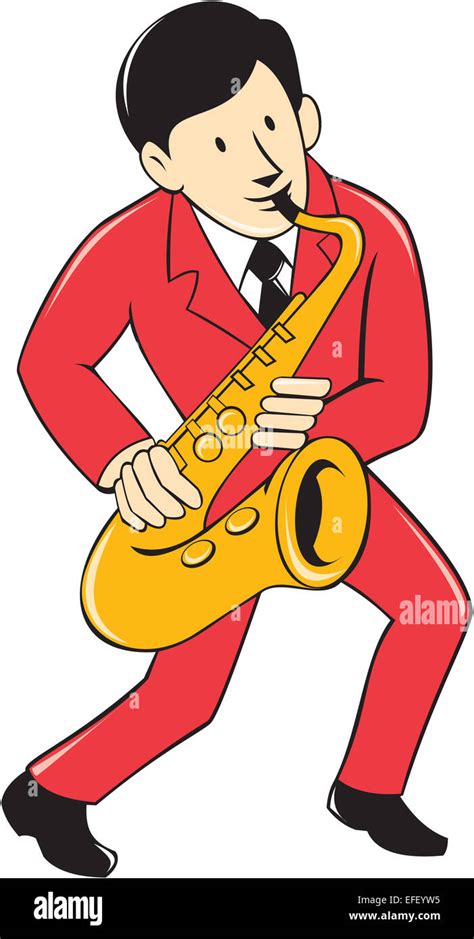 Illustration Of A Musician Playing Saxophone Viewed From Front On