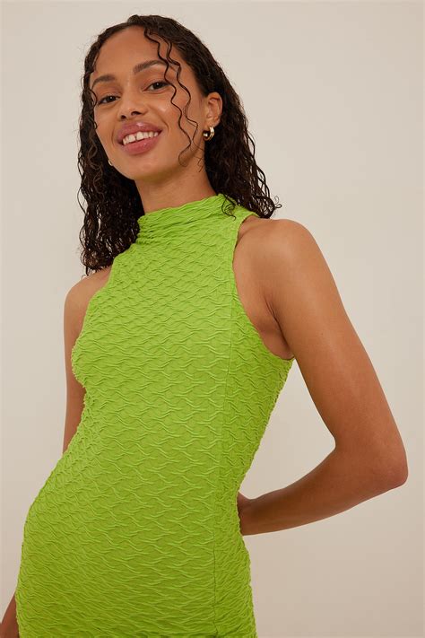 structured high neck maxi dress green na