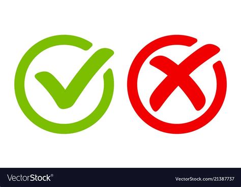 Green Tick Symbol And Red Cross Sign In Circle Vector Image On