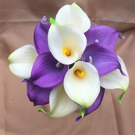 Real Touch Calla Lily Bouquet Purple And Ivory Wedding Bridal