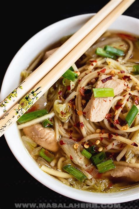 There are only four ingredients for this soup. One-Pot Chinese Chicken Noodle Soup Recipe 🍜 - MasalaHerb.com