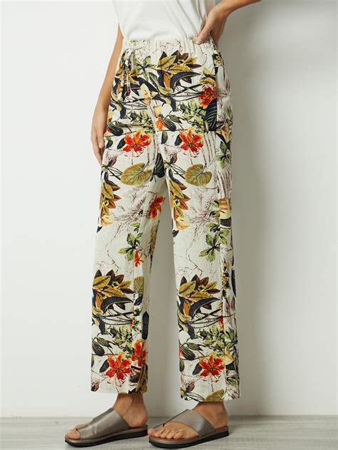 Summer Multi Floral Printed Casual Pants With Drawstring Azzlee