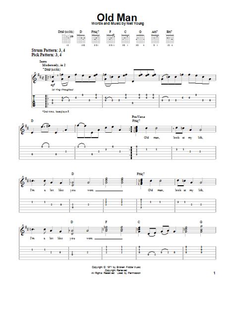 Old Man By Neil Young Easy Guitar Tab Guitar Instructor