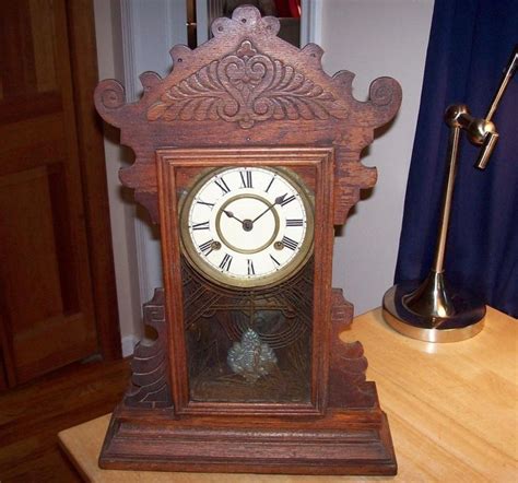 Antique 1900s Waterbury Clock Co Oak Mantel Clock Originalworking