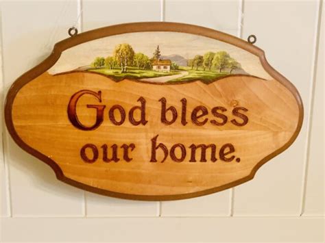 God Bless Our Home Wall Hanging Plaque Hand Painted Carved 13 X 75