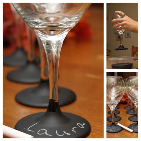 Dip The Base Of Wine Glasses Into Chalkboard Paint Dry And Use Them