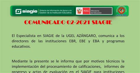 DIÁLOGO EDUCATIVO AZÁNGARO COMUNICADO 02 2021 SIAGIE UGEL AZÁNGARO