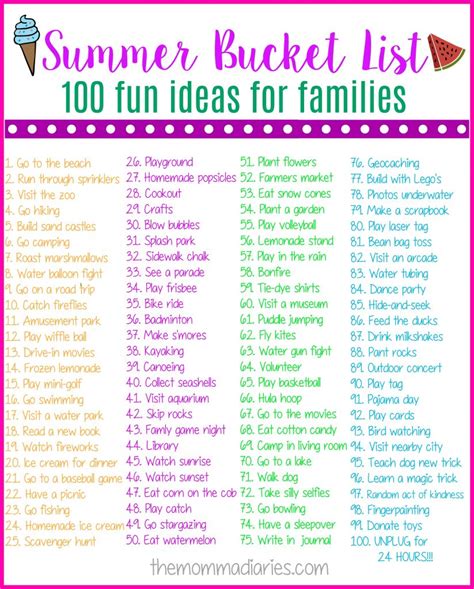 Summer Bucket List 100 Fun Ideas For Families The Momma Diaries