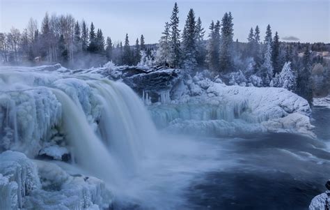 Online Crop Waterfall And Snow Nature Landscape Waterfall Winter
