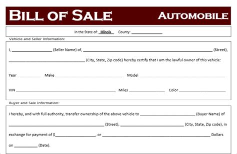 Free Illinois Motor Vehicle Bill Of Sale Form Word Pdf Eforms Free