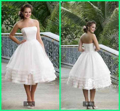 Stylish A Line White Petite Mid Length Wedding Dresses High Quality