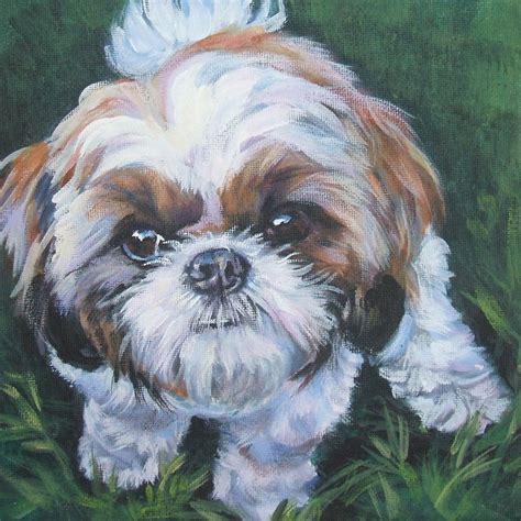 Shih Tzu Art Canvas Print Of La Shepard Painting 12x12 Dog Art