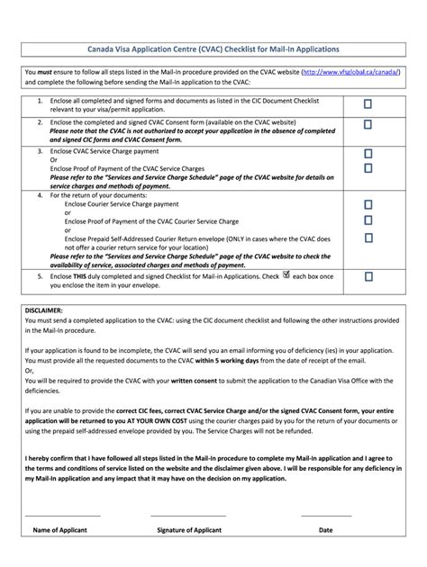 Canada Visa Application Centre Cvac Checklist For Mail In