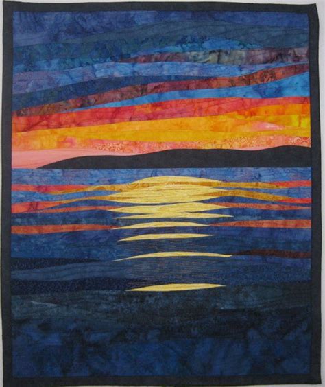 Art Quilt Sunset 26 Over A Lake Landscape Art Quilts Picture Quilts