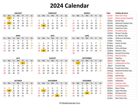 2024 United States Calendar With Holidays Eilis Harlene