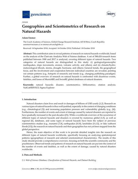 Pdf Geographies And Scientometrics Of Research On Natural Hazards