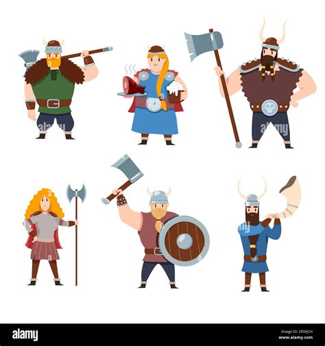 Set Of Scandinavian Mythology Characters On White Background Stock