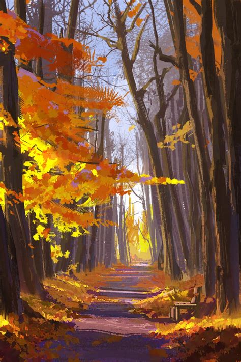 Download Wallpaper 800x1200 Alley Trees Leaves Autumn Art Iphone 4s