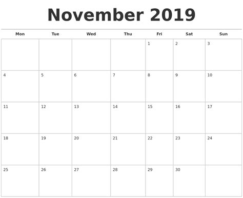 November 2019 Calendars Free