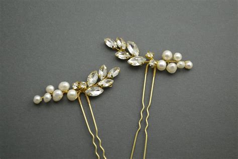Set Of 2 Silver Bridal Freshwater Pearls Hair Pins For Wedding Etsy