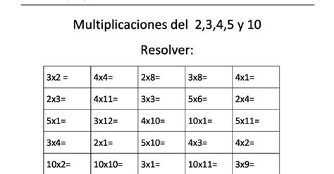 Ejercicios De Multiplicaciones Por 2345 Y 10 Segundo Grado Primaria