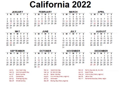Public Holidays In California 2022 Calendar Dream