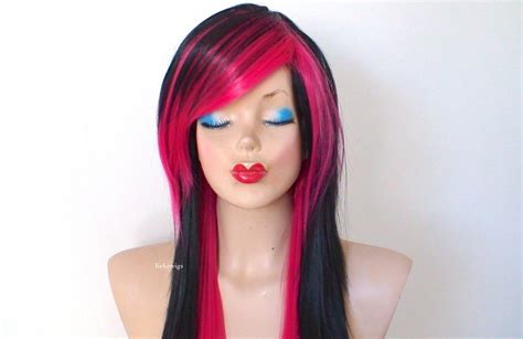 Emo Wig Black Hot Pink Ombre Wig Scene Wig 28 Etsy