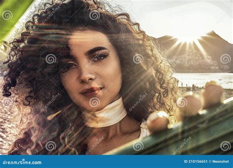 Beauty Portrait Of Sensual Hispanic Woman On The Beach During Sunset Stock Image Image Of
