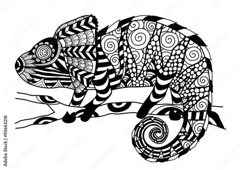 Hand Drawn Chameleon Zentangle Style For Coloring Bookshirt Design