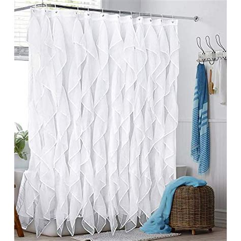 Reisen White Ruffle Shower Curtain Fabric Cloth Farmhouse Bathroom Sheer Shower Curtain 72in