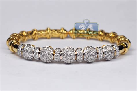 18k Yellow Gold 190 Ct Diamond Womens Bangle Flex Cuff Bracelet