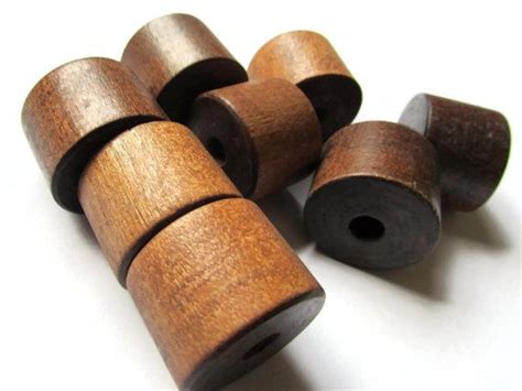 6 20mm X 25mm Large Vintage Wood Tube Beads Brown Wooden