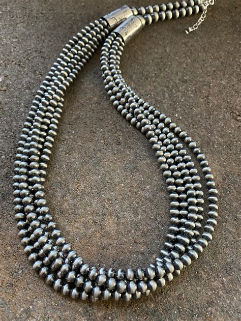 Sterling Silver Multi Strand 5mm Navajo Pearls Bead Necklace Etsy