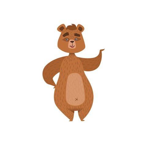 Premium Vector Girly Cartoon Brown Bear Character Standing And Waving