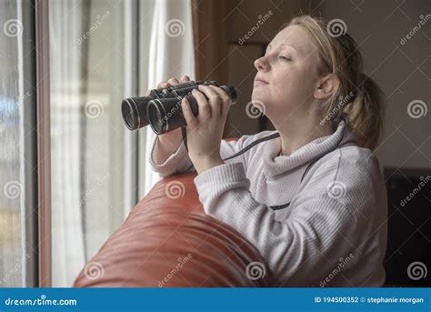 Nosy Neighbor Spying Through Window Stock Photo Image Of Neighbours
