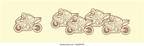 5 Motorcycles Racing Side View Outline Stock Vector Royalty Free