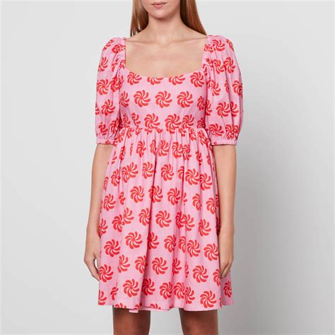 Kitri Linen Olga Tie Back Pink Geo Floral Mini Dress Lyst Canada