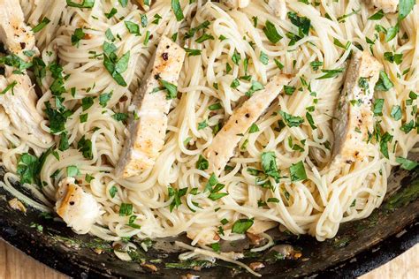 When chicken is done add the alfredo sauce anc cheese cook until bubbly. Chicken Scampi with Angel Hair Pasta Recipe | Daily News ...